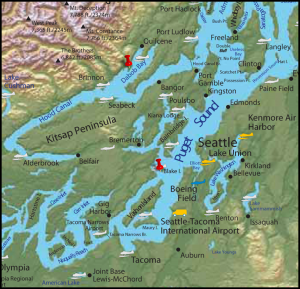 Dabob and Blake Island Map with pins